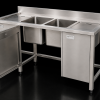 Bồn rửa bát inox 2 ngăn có cửa và lỗ xả rác