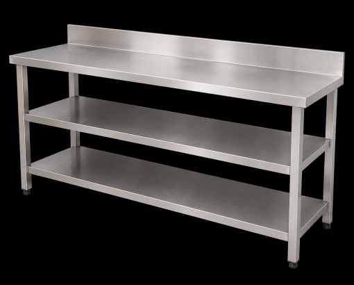 Bàn inox 3 tầng có thành