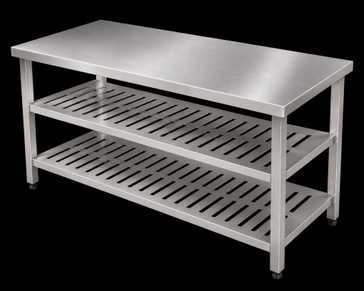 Bàn kệ bếp inox 3 tầng 2 kệ đục lỗ