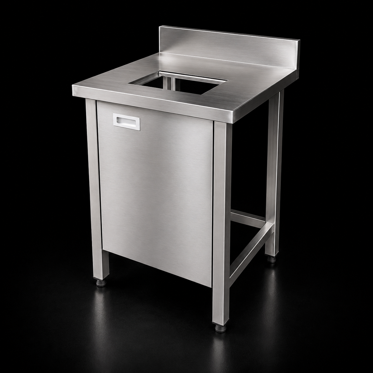 Bàn inox có lỗ xả rác và cửa mở