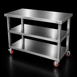 Bàn Inox 304 Có Bánh Xe Và 02 Kệ Dưới