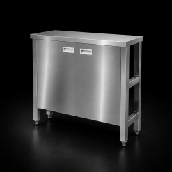 Bàn inox đẹp 2 kệ dưới có cửa mở