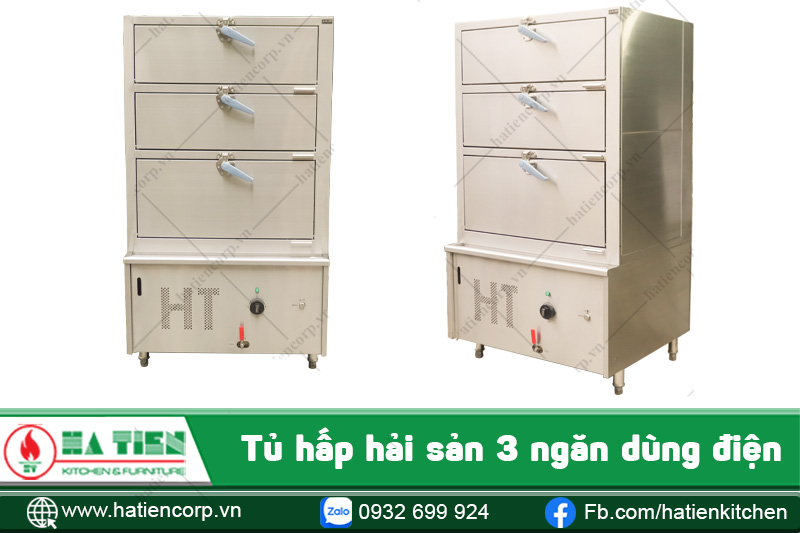 tủ hấp hải sản 3 tầng bằng inox 