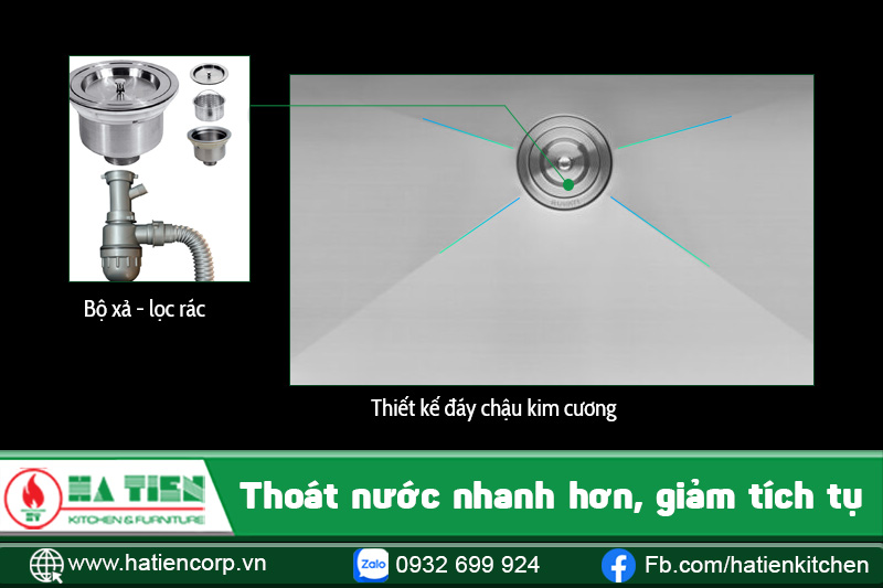 chậu rửa inox có thiết kế đáy kim cương