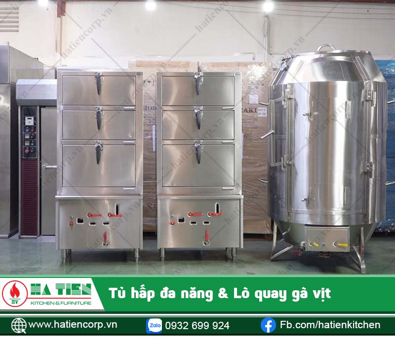 Sản phẩm tủ hấp 3 tầng và lò quay gà vịt