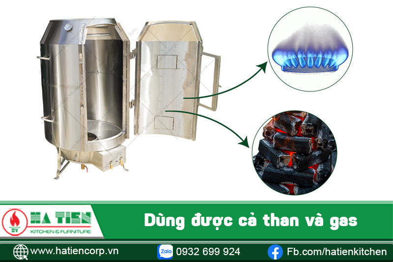 Lò quay gà vịt sử dụng được 2 chế độ nướng than và gas