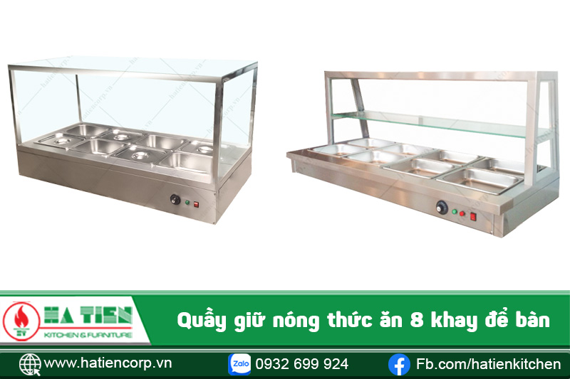 Mẫu quầy giữ nóng thức ăn 8 khay có kính 