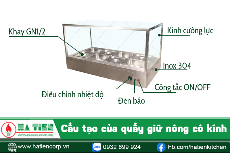 Cấu tạo của quầy giữ nóng có kính 