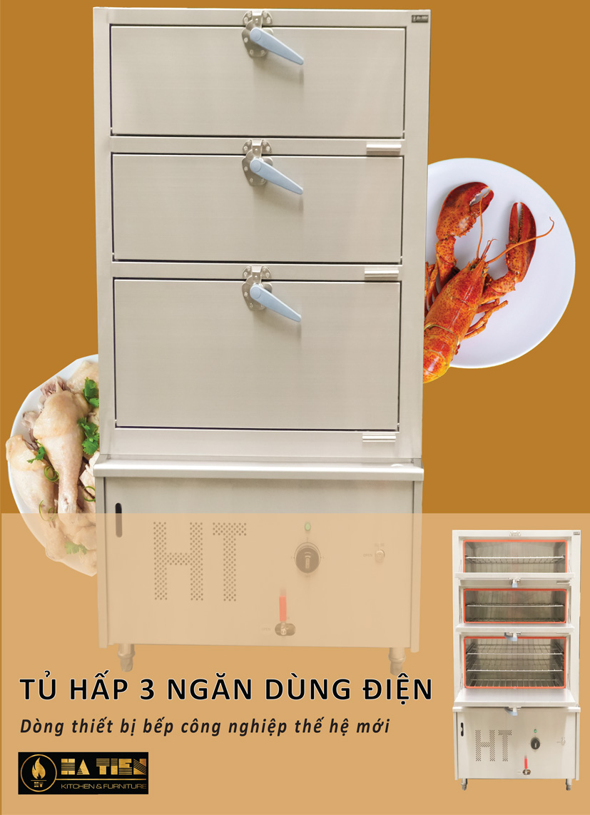 tủ hấp hải sản 3 tầng dùng điện