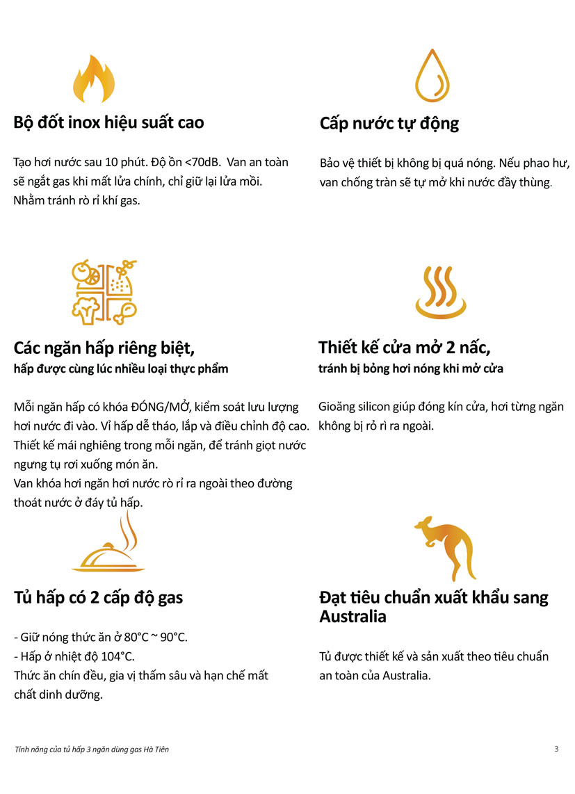 Tính năng tủ hấp 3 tầng dùng gas