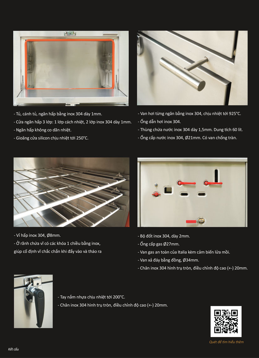 tủ hấp 3 tầng dùng gas