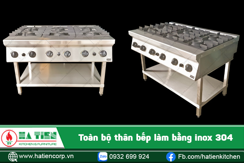 Bếp âu 6 họng dùng gas làm từ inox 304