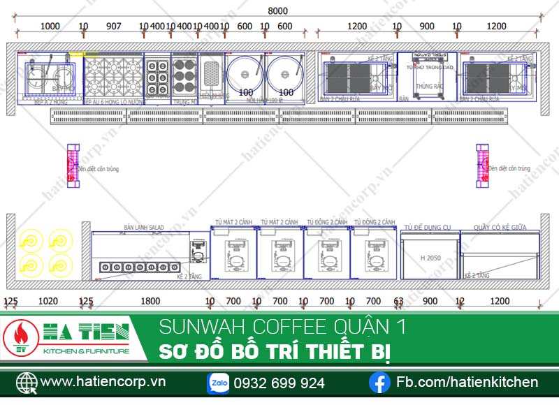 Bản vẽ khu bếp nhà hàng cafe SUNWAH