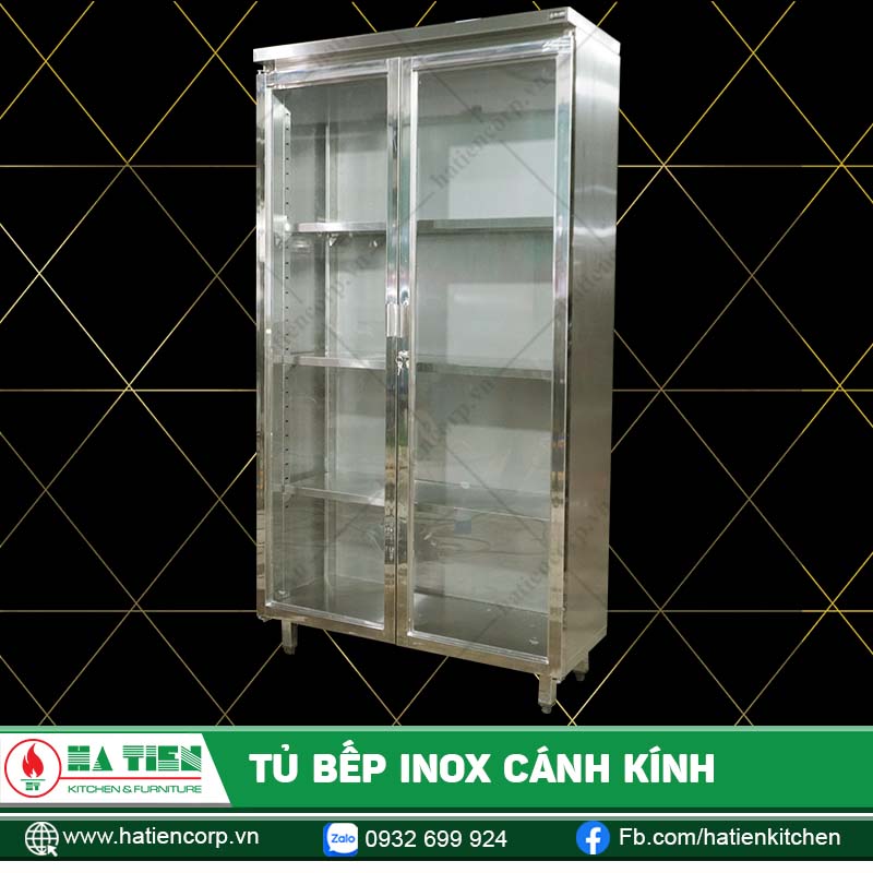 Tủ Bếp Inox Cánh Kính - Tủ Inox Cửa Mở
