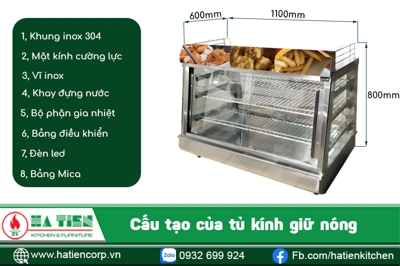 Cấu tạo của tủ kính giữ nóng thực phẩm