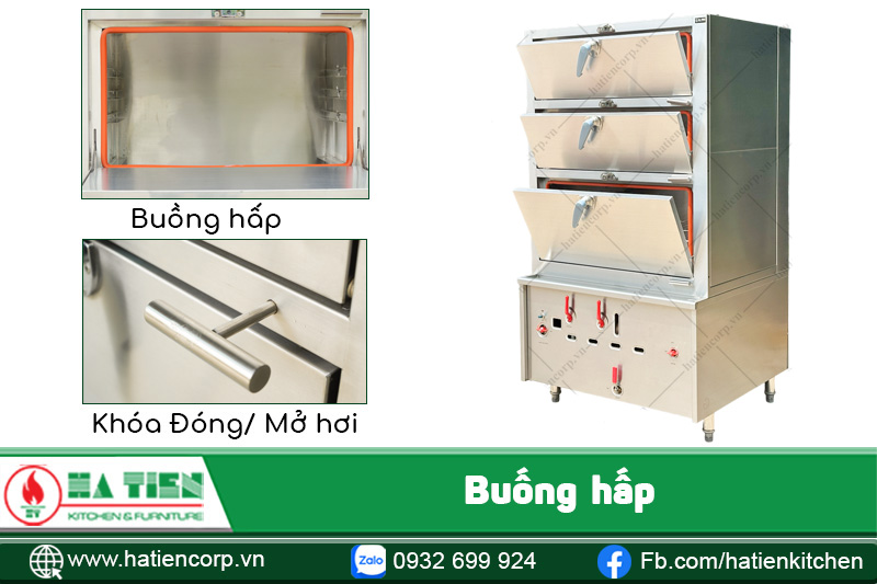 Cấu tạo tủ hấp công nghiệp 3 tầng dùng gas