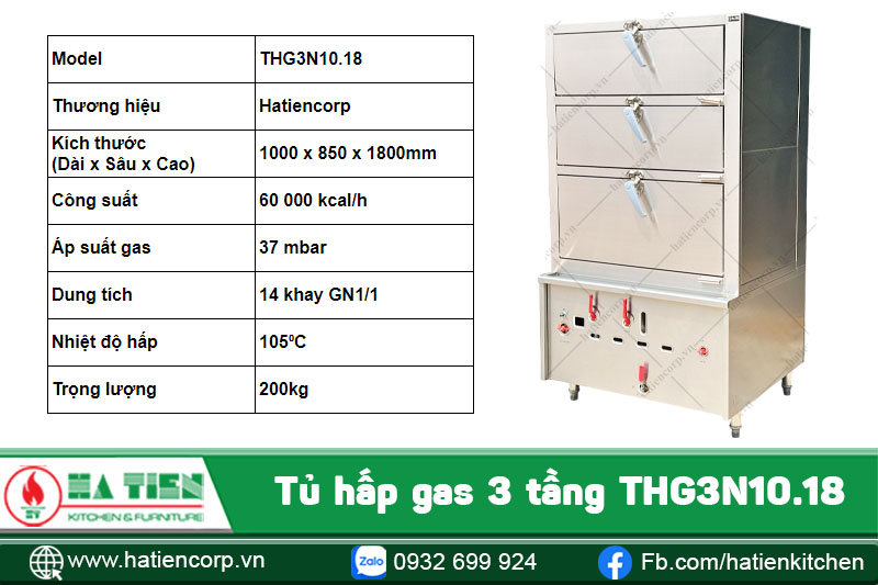 tủ hấp công nghiệp 3 tầng THG3N10.18
