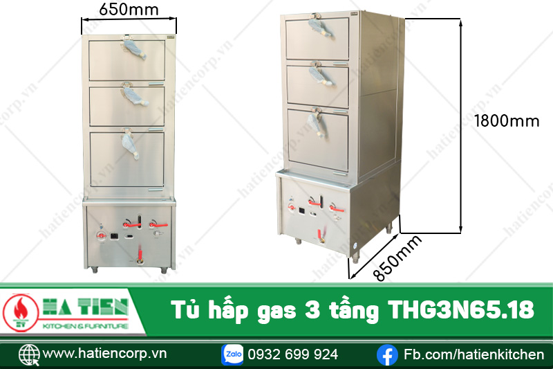 Tủ hấp hải sản 3 tầng bằng gas