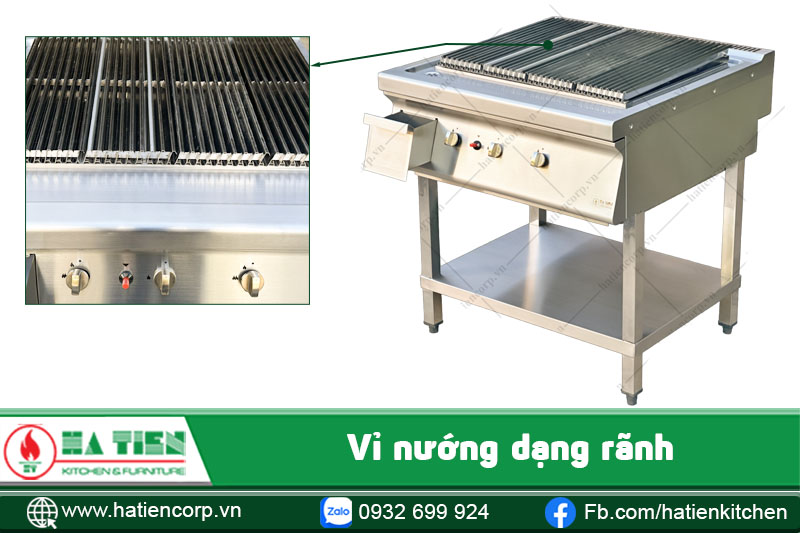 Bếp nướng bằng gas sử dụng các vỉ inox rãnh dọc