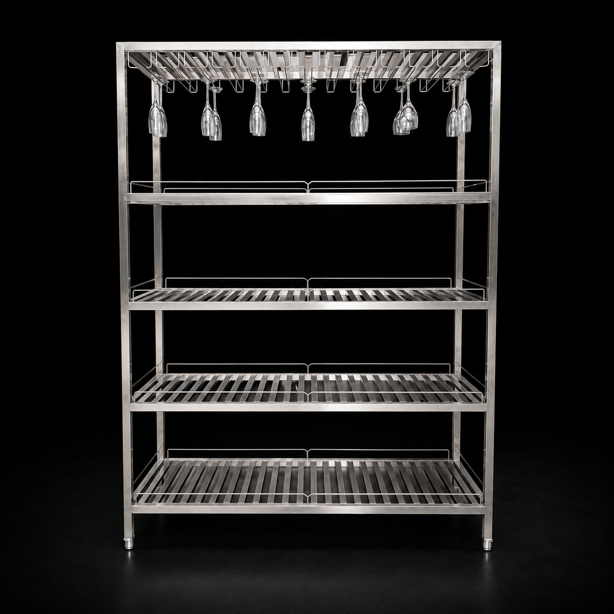 Kệ inox 5 tầng có giá treo ly rượu vang
