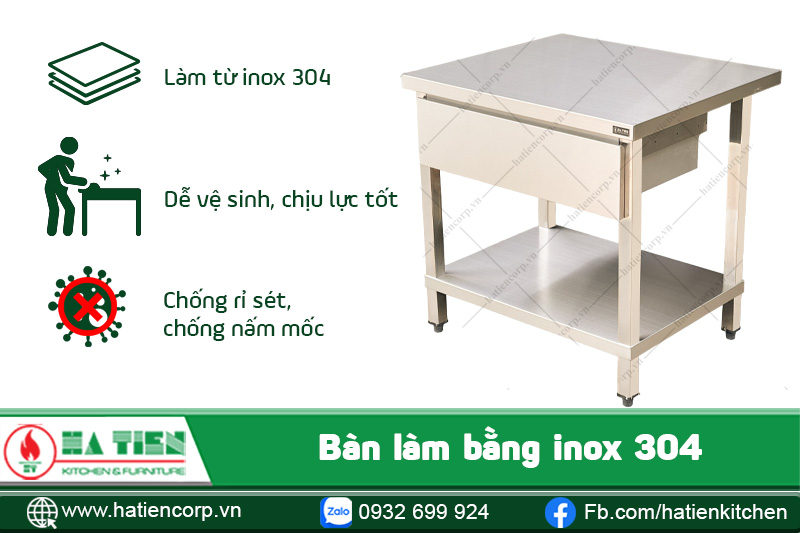 Bàn làm bằng inox 304 nhập khẩu 