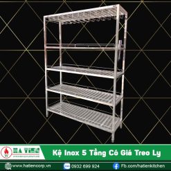 kệ inox 5 tầng có giá úp ly rượu vang