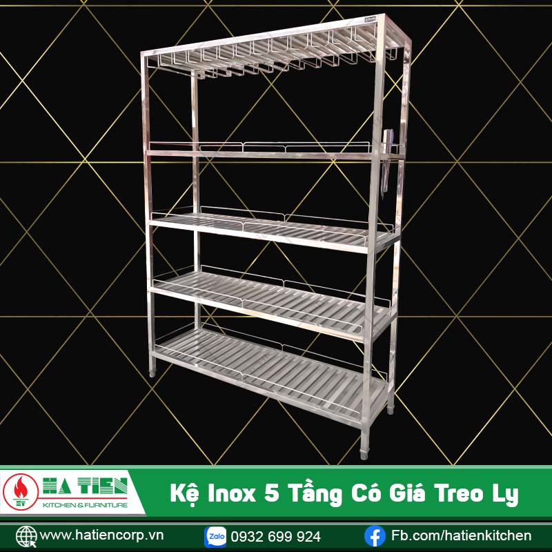 kệ inox 5 tầng có giá úp ly rượu vang