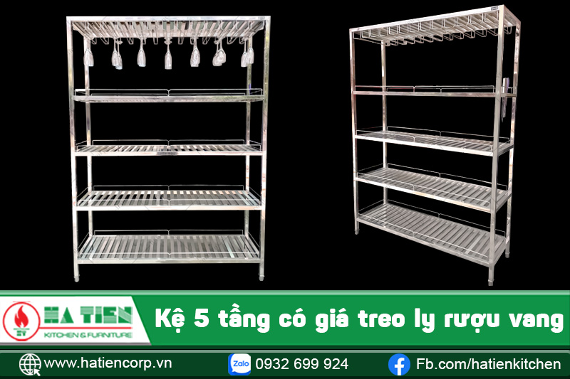 kệ inox 5 tầng có giá treo ly