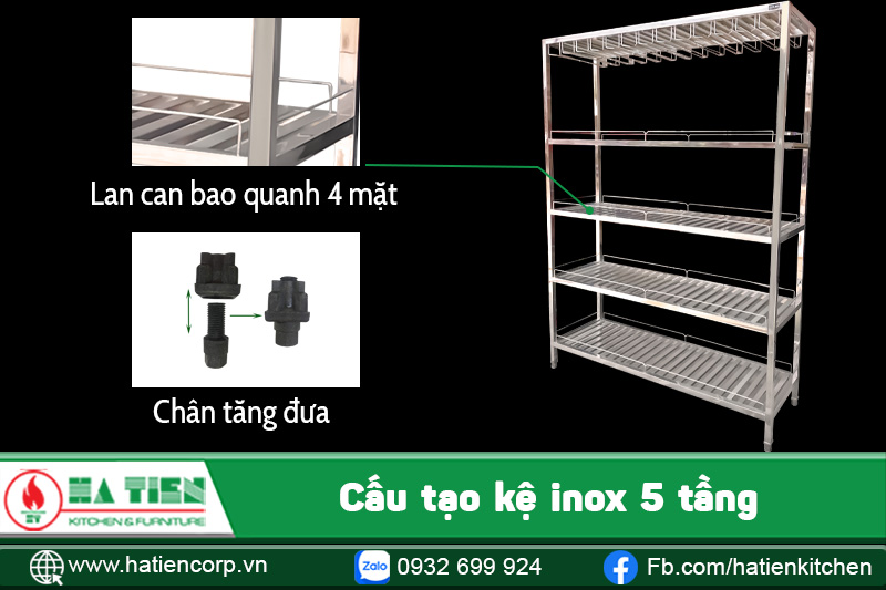 Cấu tạo kệ inox 5 tầng