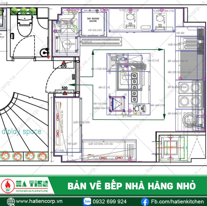 Thiết kế bếp nhà hàng nhỏ diện tích 50m2