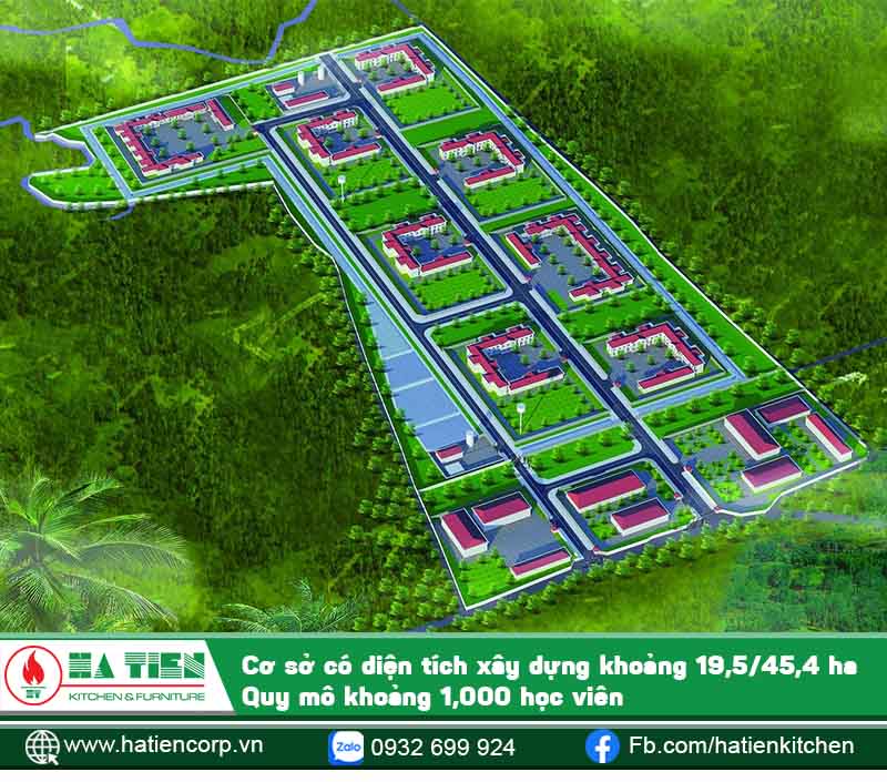 Cơ sở có diện tích xây dựng khoảng 19,5/45,4 ha
Quy mô khoảng 1,000 học viên