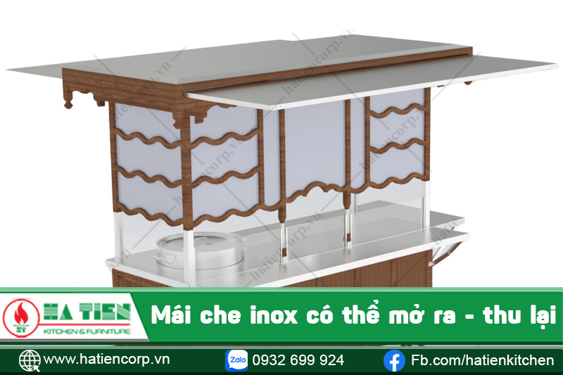 Xe có mái che inox mở ra, thu gọn tiện lợi