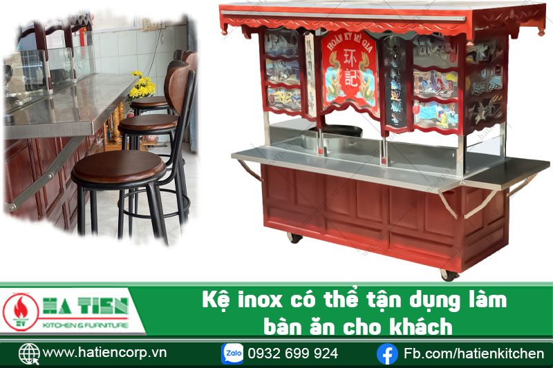 Kệ inox phía trước có thể tận dụng làm bàn ăn