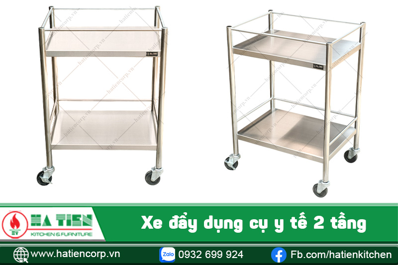 Xe đẩy y tế 2 tầng bằng inox 