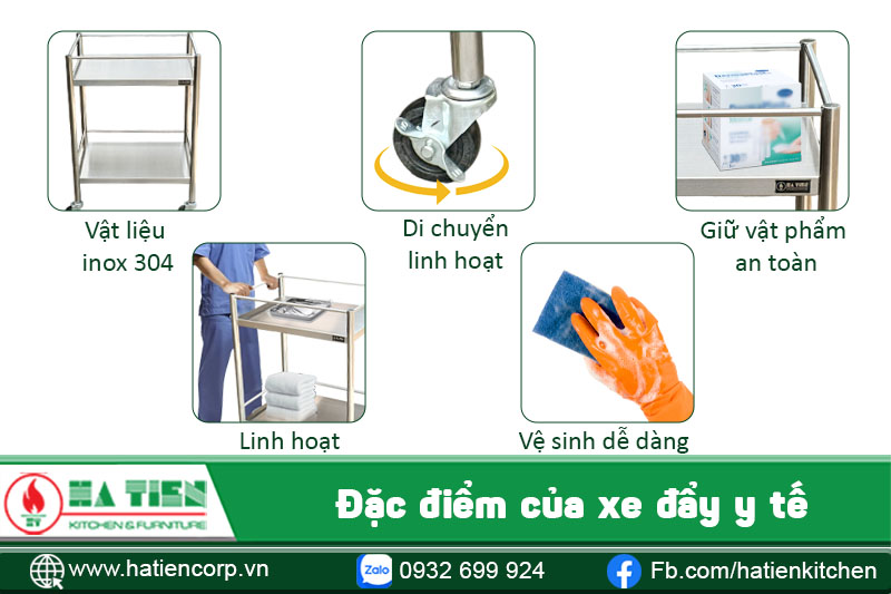 Đặc điểm của xe đẩy y tế 2 tầng bằng inox
