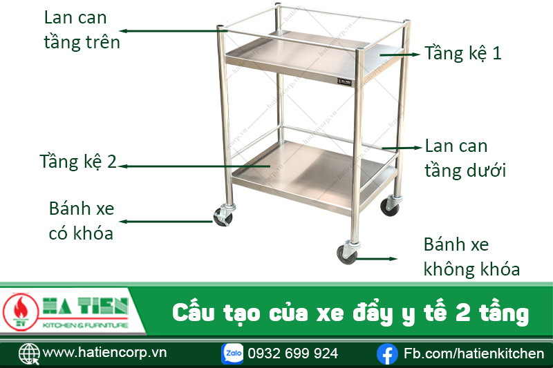 Cấu tạo của xe đẩy dụng cụ y tế bằng inox