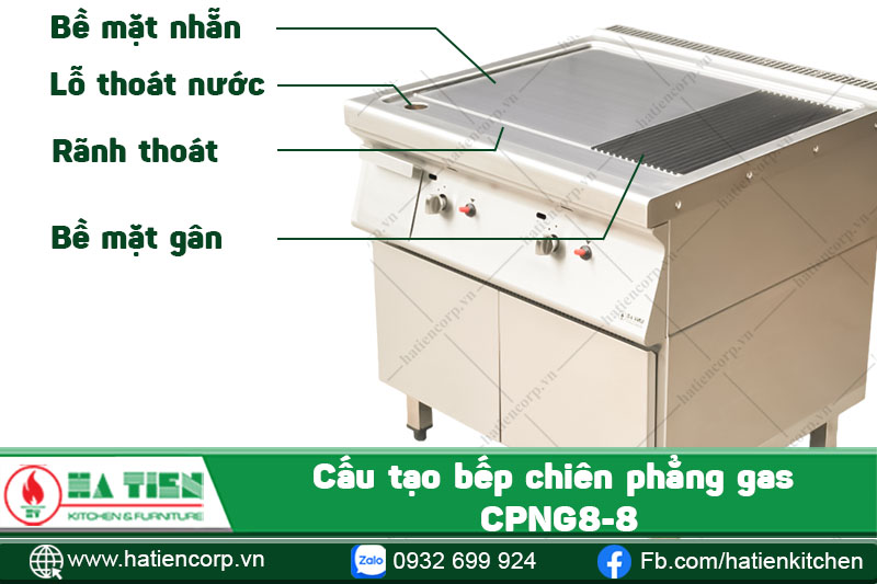 Cấu tạo bề mặt của bếp chiên phẳng gas CPNG8-8