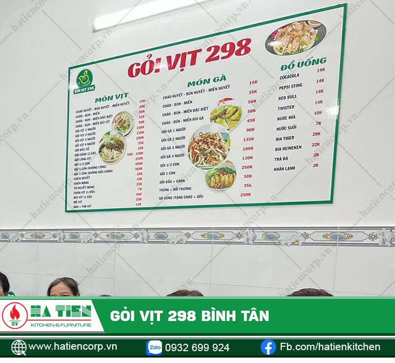 Menu quán với các món được chế biến từ vịt, thơm ngon, hấp dẫn
