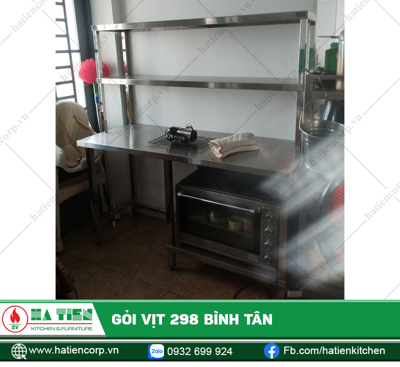 Bàn inox có kệ để lò vi sóng/ lò nướng và kệ 2 tầng đặt trên bàn