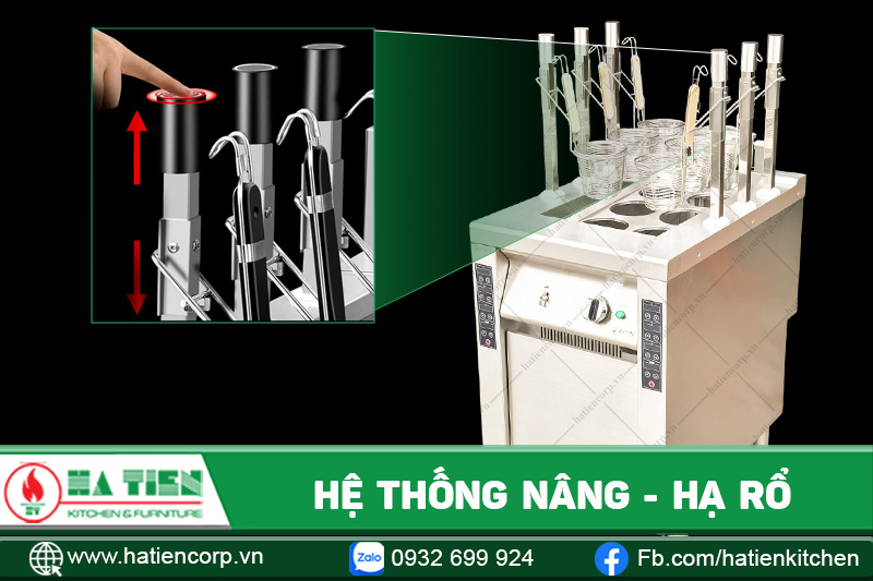 Bếp trụng mì có hệ thống nâng rổ tự động
