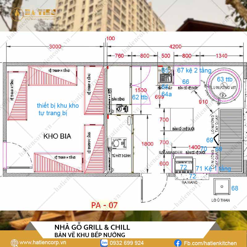 Bản vẽ khu bếp chế biến các món nướng