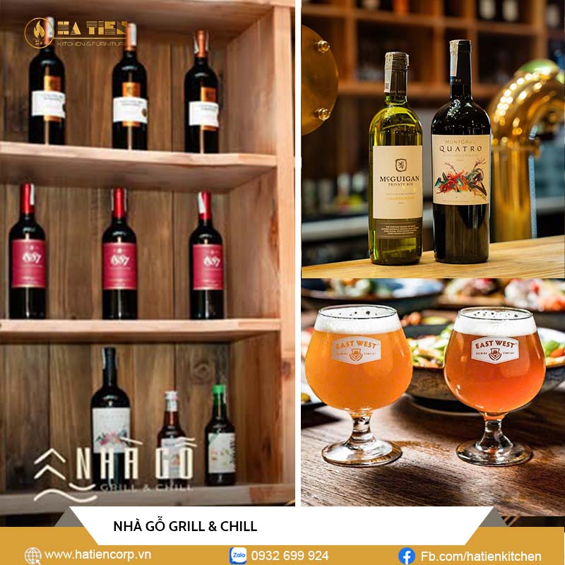 Nhà Gỗ Grill & Chill mang đến một góc quầy bar sang trọng không thể bỏ qua dành cho những tín đồ yêu đồ uống