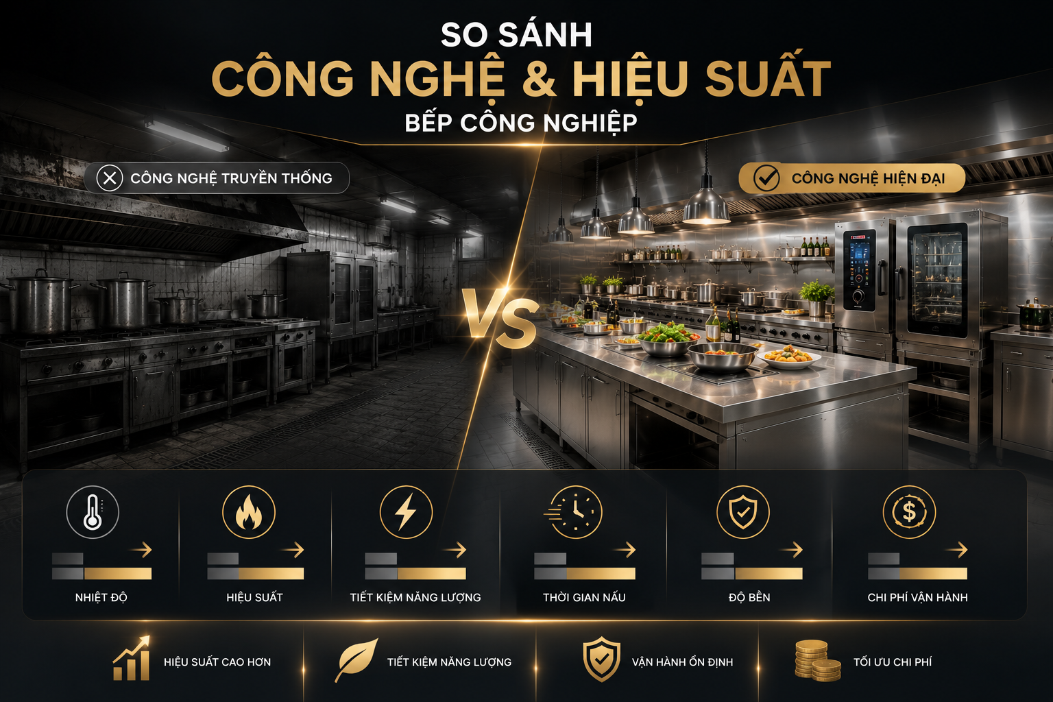 So sánh công nghệ và hiệu suất của bếp công nghiệp